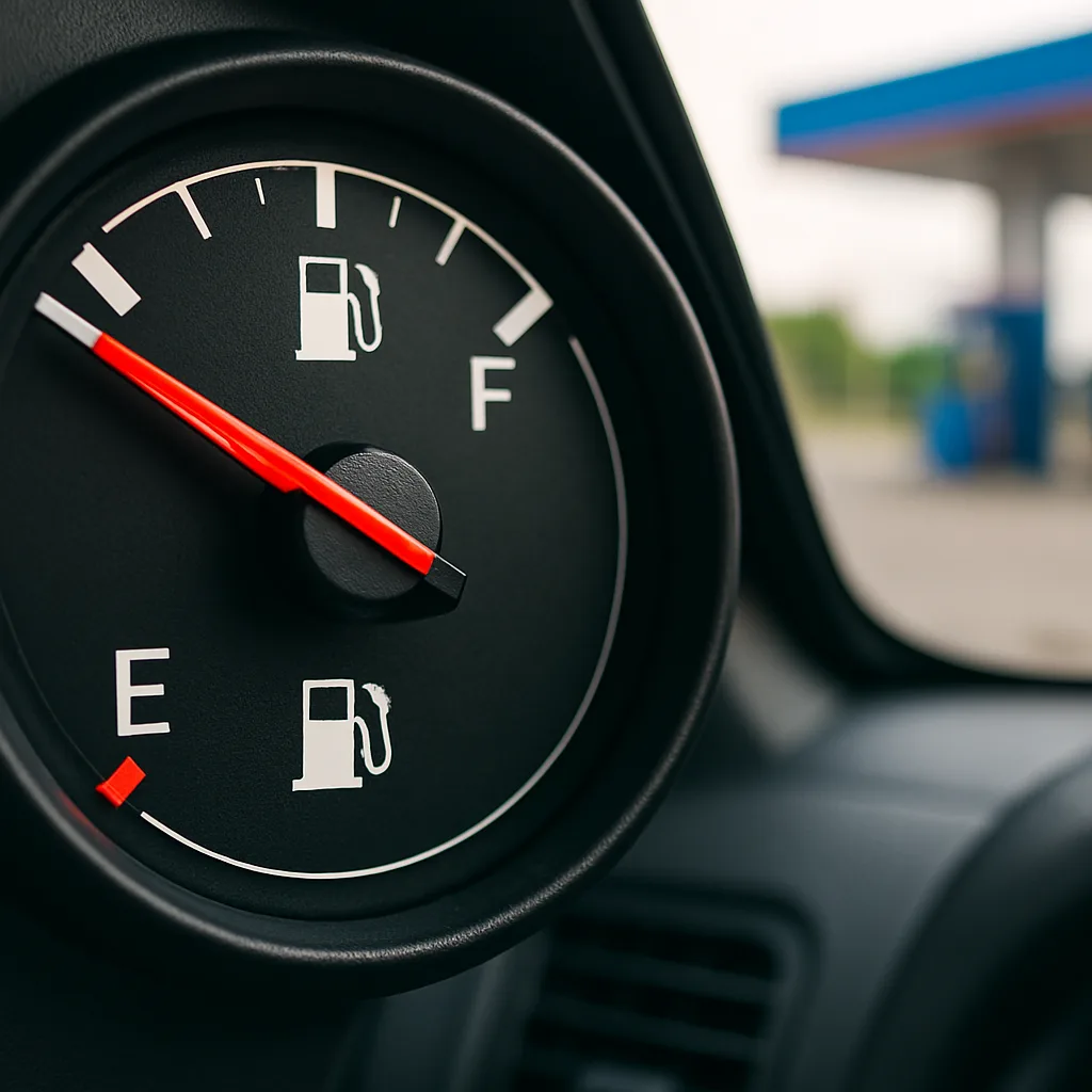Fuel gauge showing low
